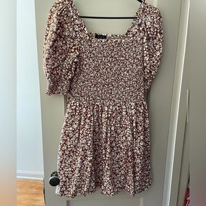 Smocked puff sleeve mini dress